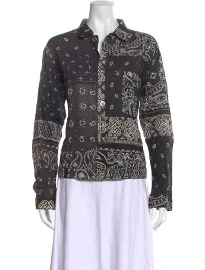 Pre-owned Kapital Paisley Print Long Sleeve Button-up Top In Gray