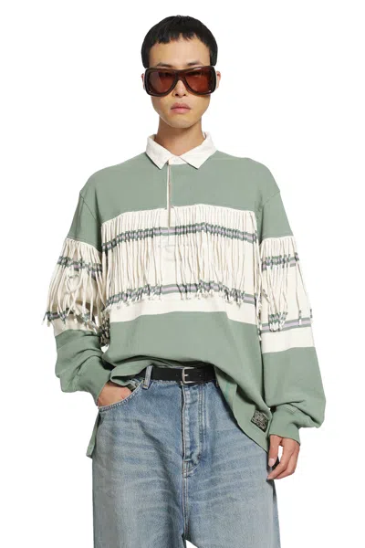 Kapital Panel Stripe Jersey Fringed Rugby Polo In Multi