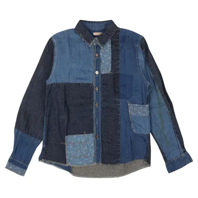 Pre-owned Kapital Patchwork Linen And Cotton Chambray Shirt 'blue' | Men's Size 1