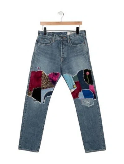 Pre-owned Kapital Patchwork Straight-leg Jeans In Blue