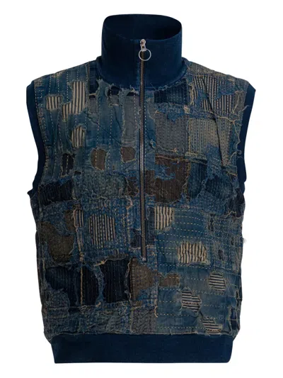 Kapital Patchwork Waistcoat In Blue