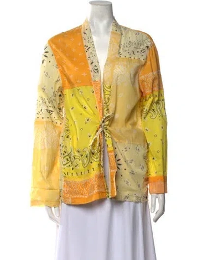 Pre-owned Kapital Patterned Open Front Top In Yellow