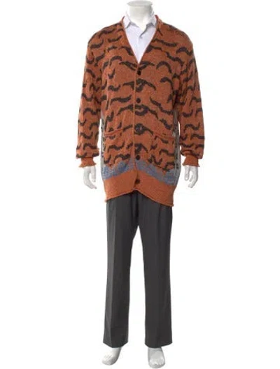 Pre-owned Kapital Patterned V-neck Cardigan In Orange