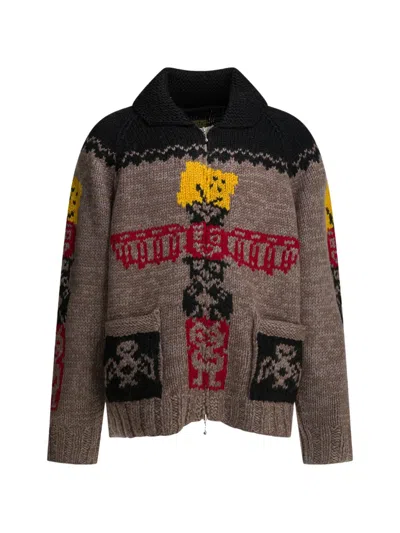 Kapital Patterned Zip-up Cardigan In Brown