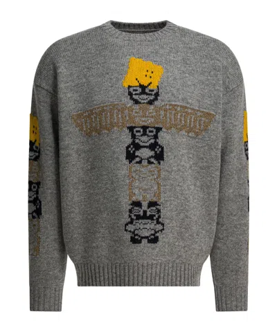Kapital Graphic Crew Neck Sweater In Gray