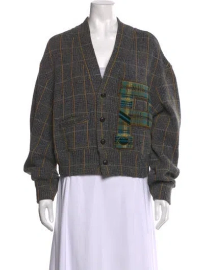 Pre-owned Kapital Plaid Print V-neck Sweater In Grey