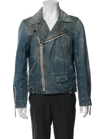 Pre-owned Kapital Printed Moto Jacket In Blue