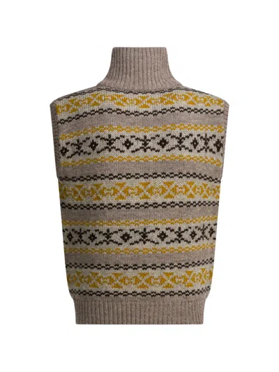 Kapital Quarter-zip Sleeveless Sweater Vest In Neutral