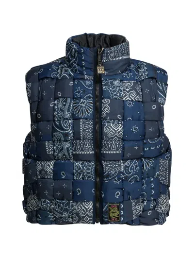 Kapital Quilted Patchwork Gilet In Blue