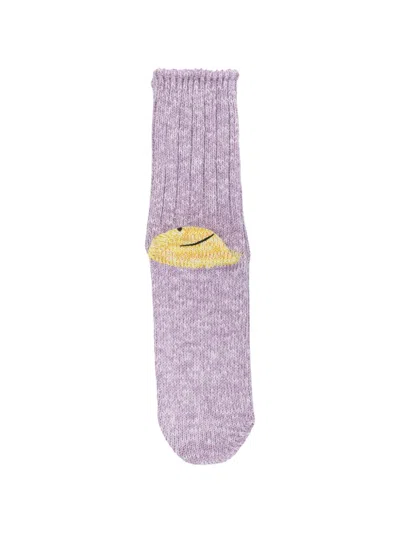 Kapital Rainbow Happy Heel Ribbed-knit Socks In Purple