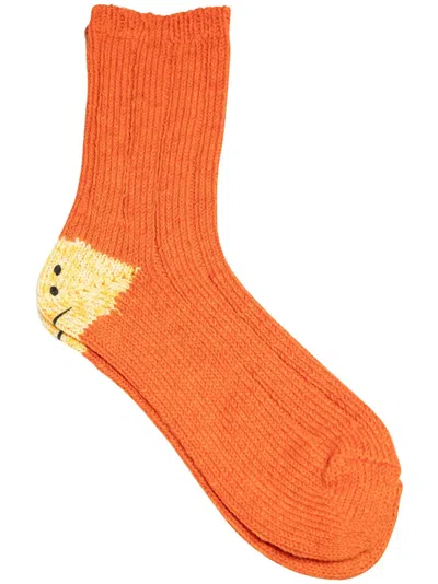 Kapital Rainbowy Happy Heel Socks In Orange