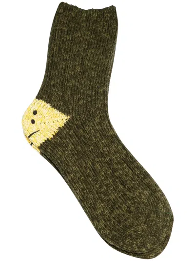 Kapital Rainbowy Happy Heel Socks In Green