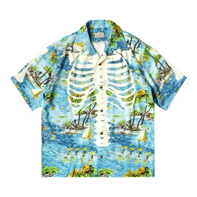 Pre-owned Kapital Rayon Kamekameha Bone Aloha Shirt 'blue' | Men's Size 3