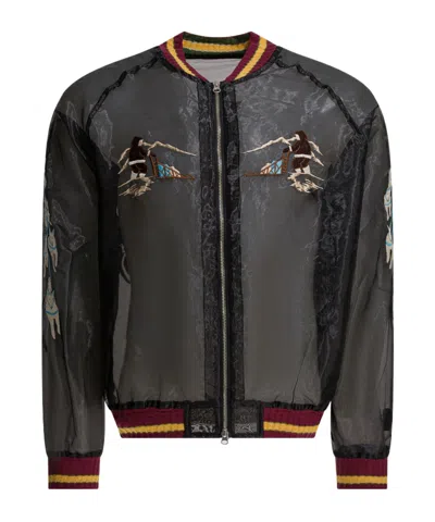 Kapital Sheer Pearl Mosquito Guard Bomber Jacket In Black