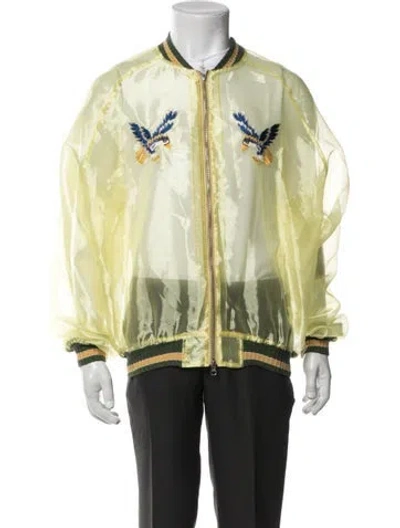 Pre-owned Kapital Sheer Pearl Mosquito Guard Graphic Print Bomber Jacket In Green
