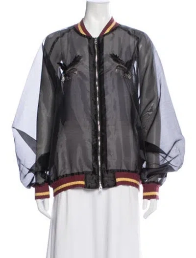 Pre-owned Kapital Sheer Pearl Mosquito Guard Souvenir Colorblock Pattern Bomber Jacket In Black