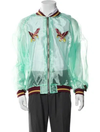 Pre-owned Kapital Sheer Pearl Mosquito Guard Souvenir Graphic Print Bomber Jacket In Green