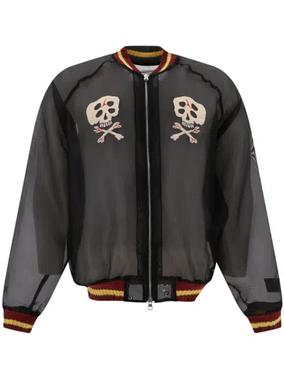 Kapital Sheer Skull-embroidered Bomber Jacket In Black