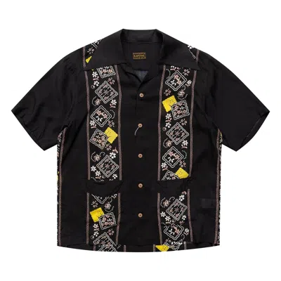 Pre-owned Kapital Silk Rayon Peckish Rainbowy Wrangle Collar Cuba Shirt 'black' | Men's Size 3