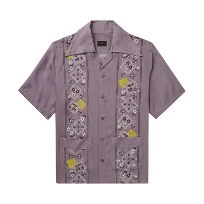 Pre-owned Kapital Silk Rayon Peckish Rainbowy Wrangle Collar Cuba Shirt 'purple' | Men's Size 5