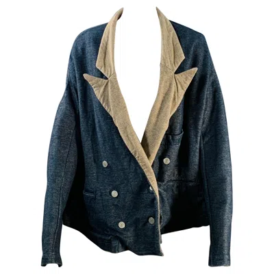Pre-owned Kapital Size Xs Indigo Tan Cotton Twill Double Breasted Peak Lapel Jacket In Blue