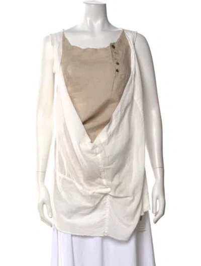 Pre-owned Kapital Skull Button Scoop Neck Top In Neutrals
