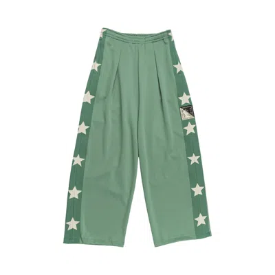 Pre-owned Kapital Smooth Jersey Stantman & Woman Baggy Track Pants (stars) 'light Green' | Men's Size 3