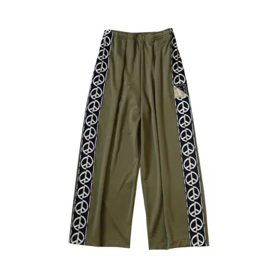 Pre-owned Kapital Smooth Jersey Th.d.d. Baggy Track Pants (peace Sign) 'khaki' | Green | Men's Size 2