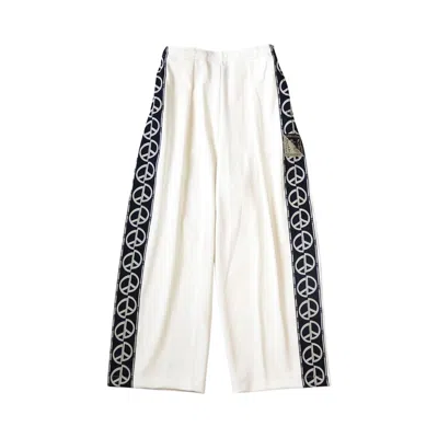 Pre-owned Kapital Smooth Jersey Th.d.d. Baggy Track Pants (peace Sign) 'white' | Men's Size 2