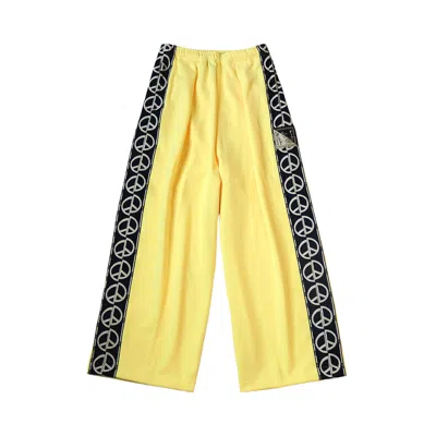 Pre-owned Kapital Smooth Jersey Th.d.d. Baggy Track Pants (peace Sign) 'yellow' | Men's Size 4