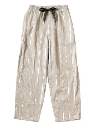 Kapital Striped Drawstring Trousers In Gray