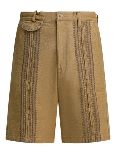 Kapital Studded Panel Shorts In Brown