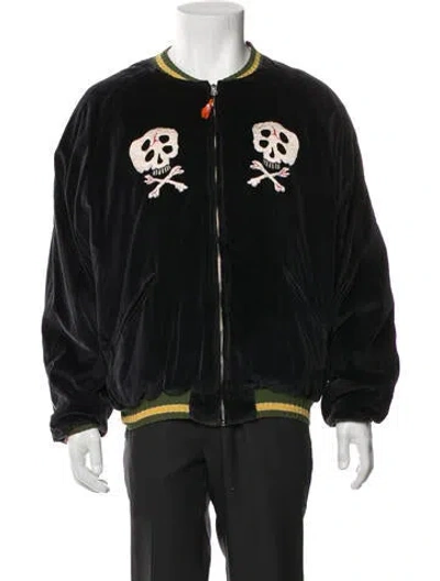 Pre-owned Kapital Sulfer Dyed Velvet Souvenir Graphic Print Bomber Jacket In Black