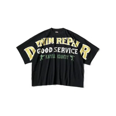 Pre-owned Kapital T-shirt Huge Tee (denim Repairpt) Black 3 (us Xl)