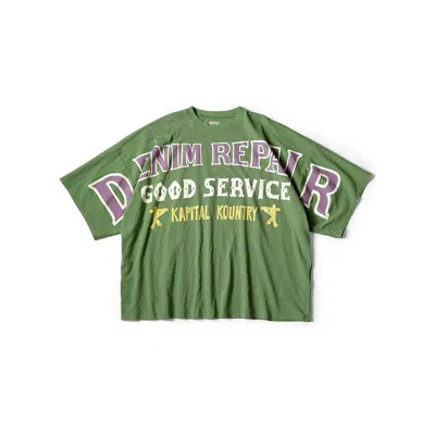 Pre-owned Kapital T-shirt Huge Tee (denim Repairpt) Green 3(us Xl)