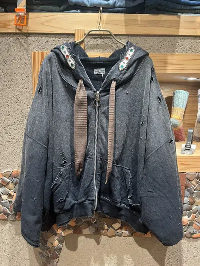 Pre-owned Kapital Thriller Damaged Devil Studs Zip Hoodie In Black