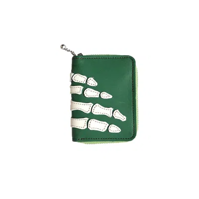 Pre-owned Kapital Thumbs-up Bone Hand Zip Mini Wallet 'green' | Men's Size Onesize