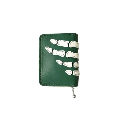 Pre-owned Kapital Thumbs Up Bone Hand Zip Mini Wallet 'green' | Men's Size Onesize