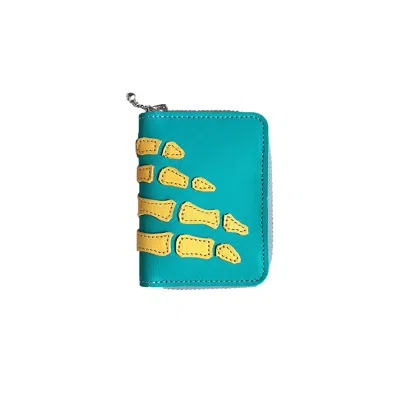 Pre-owned Kapital Thumbs-up Bone Hand Zip Mini Wallet 'sax' | Teal | Men's Size Onesize