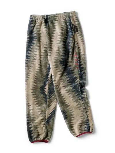 Pre-owned Kapital Thunder Mother Print Fleece Easy Pants In Grey Beige