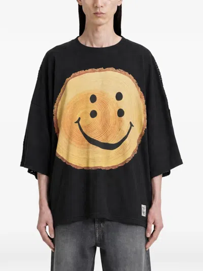 Kapital Tree Trunk Rainbow Mesh-panel T-shirt In Black