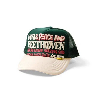 Pre-owned Kapital Trucker Hat Love & Peace And Beethoven In Dark Green