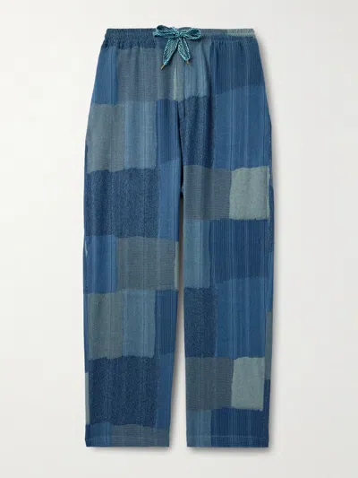 Kapital Tugihagi Easy Straight-leg Patchwork Cotton Drawstring Trousers In Blue