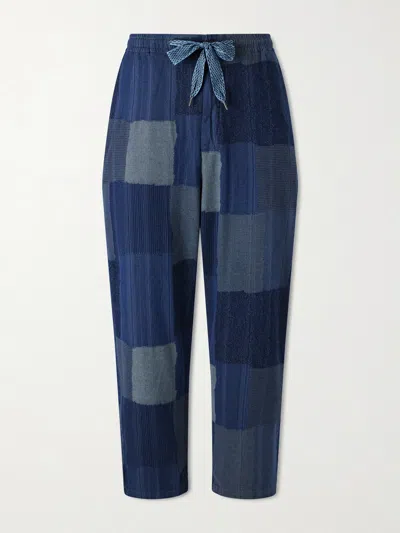 Kapital Tugihagi Straight-leg Patchwork Cotton Drawstring Trousers In Blue