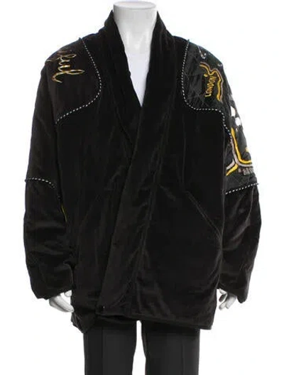 Pre-owned Kapital Velveteen Sham Bomber France Graphic Print Jacket In Black