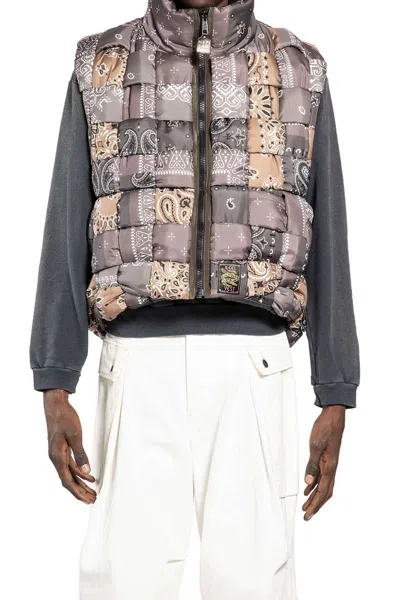 Kapital Quilted Patchwork Bandana-print Shell Gilet In Brown