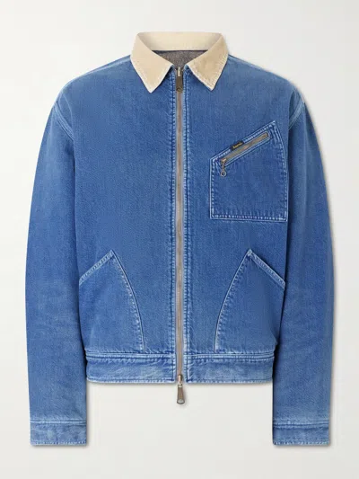 Kapital Virgin Mary Reversible Corduroy-trimmed Denim Jacket In Blue