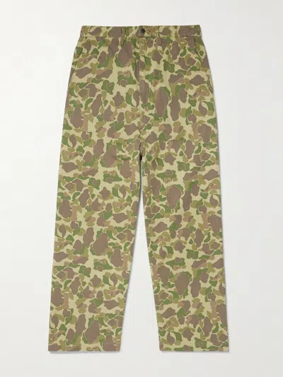 Kapital Wide-leg Camouflage-print Herringbone Cotton Trousers In Green