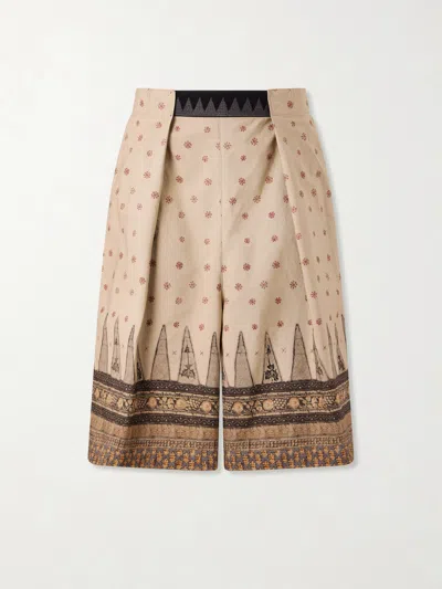 Kapital Wide-leg Printed Cotton Shorts In Neutral