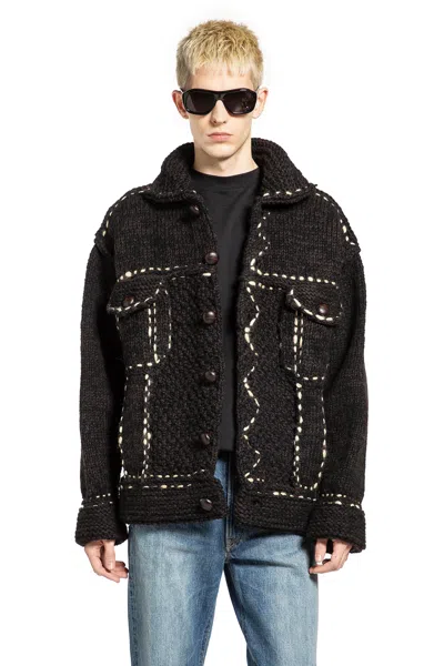 Kapital Wool Hand Knit Cowichan G-jacket In Black